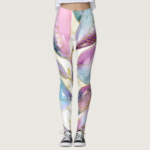 Pastell-Aquarell-Botanik-Blätter-Spiralblock Leggings