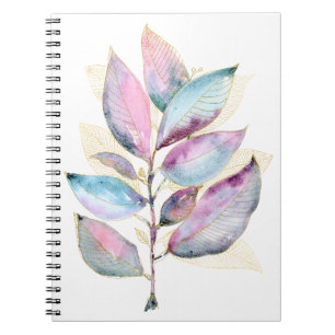 Pastell-Aquarell-Botanik-Blätter-Spiralblock Notizblock