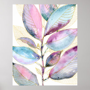 Pastell-Aquarell-Botanik-Blätter-Spiralblock Poster