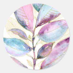 Pastell-Aquarell-Botanik-Blätter-Spiralblock Runder Aufkleber