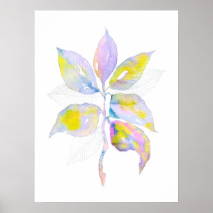 Pastell-Aquarell-Botanische Blätter-Illustration Poster