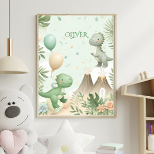 Pastell-Aquarell-Dino-Kinderzimmer-Kunst Poster