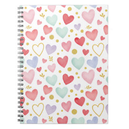 Pastell-Aquarell-Herzen mit Goldblatt und Glitter Notizblock
