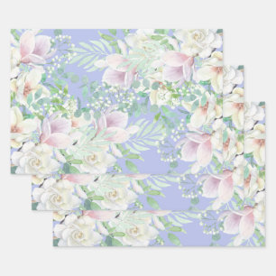 Pastell-Aquarell-Lavendel, rosa und weiße Blumenmu Geschenkpapier Set