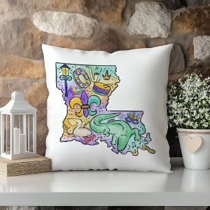 Pastell-Aquarell-Mardi-Gras-Louisiana-Staat Kissen