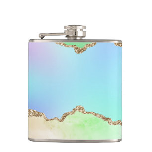 Pastell-Aquarell-Marmor-Achat-goldener Glitter Flachmann