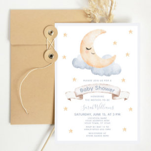 Pastell-Aquarell-Mond- und Stern-Skript-Baby-Party Einladung