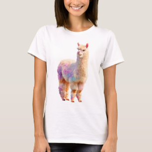 Pastell-Aquarell-Regenbogen-Alpaka-Porträt Frauen T-Shirt