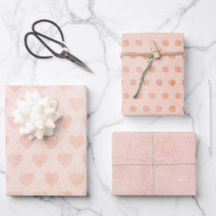 Pastell-Aquarell-Roségold-Herz Geschenkpapier Set