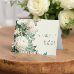 Pastell-Aquarell-Rosen-Pfingstrosen-Blumenhochzeit Dankeskarte