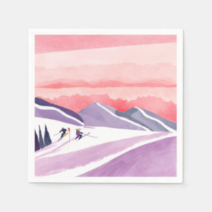 Pastell-Aquarell-Ski-Berg-Sonnenuntergang Serviette