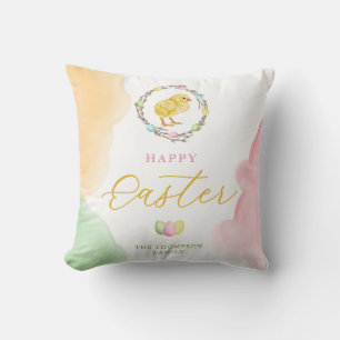 Pastell-Aquarell-Spritzer und Küken Frohe Ostern Kissen