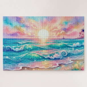 Pastell-Aquarell-Tropischer-Ozean-Sonnenuntergang-