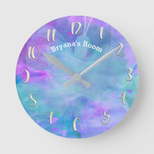 Pastell-Aquarell Türkis Schmetterling Personalisie Runde Wanduhr