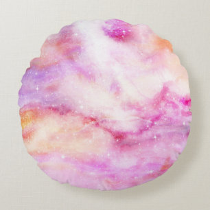 Pastell-Aquarell- und Galaxie-Nebel-Abstraktmuster Rundes Kissen