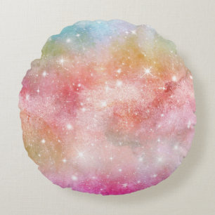 Pastell-Aquarell- und Galaxie-Nebel-Abstraktmuster Rundes Kissen