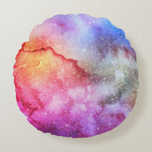 Pastell-Aquarell- und Galaxie-Nebel-Abstraktmuster Rundes Kissen