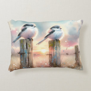 Pastell-Aquarell-Vögel Zaunpfosten Sonnenuntergang Dekokissen