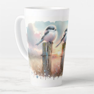 Pastell-Aquarell-Vögel Zaunpfosten Sonnenuntergang Milchtasse