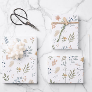 Pastell-Aquarell-Wildblumen-Nahtloses Muster Geschenkpapier Set