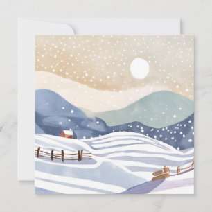 Pastell-Aquarell-Winterhügel-Hütte Karte
