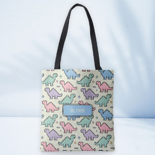 Pastell-Arcade-Dinosaur-Pixel-Silhouetten-Muster Tasche