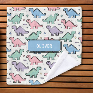 Pastell-Arcade-Dinosaur-Pixel-Silhouetten-Muster Waschlappen