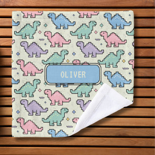 Pastell-Arcade-Dinosaur-Pixel-Silhouetten-Muster Waschlappen