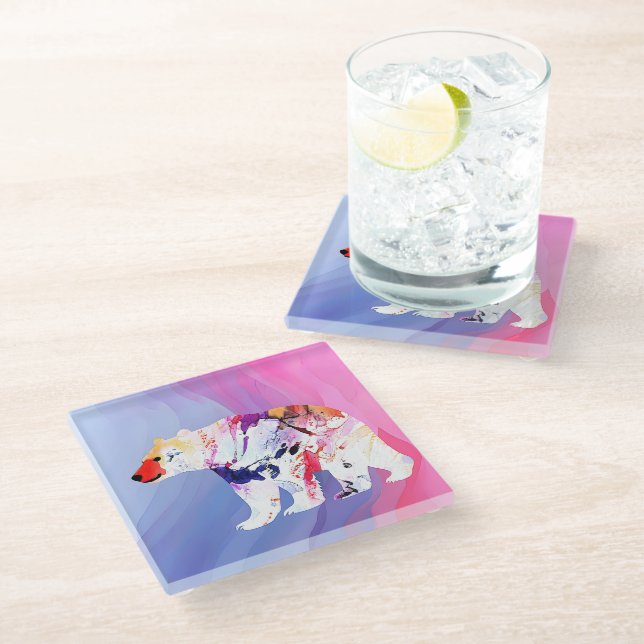 Pastell-arktischer Explorer in Wasserfarbe Glasuntersetzer (Schrägansicht)
