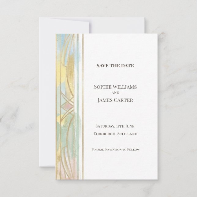 Pastell Art Deco Save-the-Date-Karte Save The Date (Vorderseite)