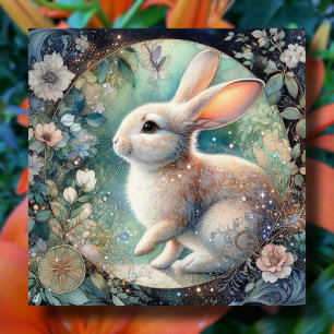 Pastell Art Nouveau Florales Wasserfarben-Hasen-Os Feiertagskarte