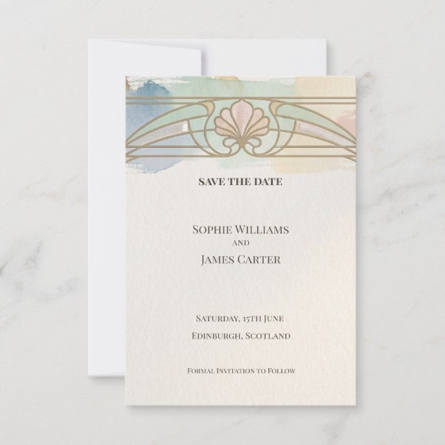 Pastell Art Nouveau Save The Date (Vorderseite)