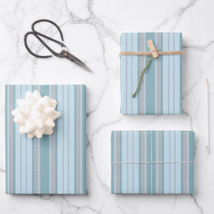 Pastell-Azur und Grau Chevron-Streifen Geschenkpapier Set
