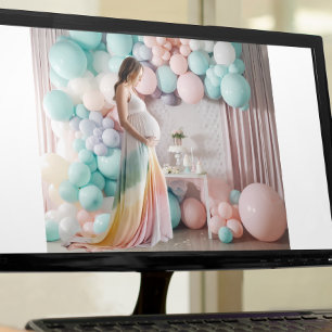 Pastell-Baby-Shower-Ballon-Fotografie-Hintergrund Poster