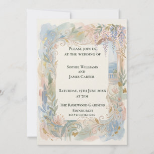 Pastell-Barock-Blumen-Hochzeitseinladung Einladung