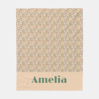 Pastell-Beige-Blumenmuster-Name Fleecedecke