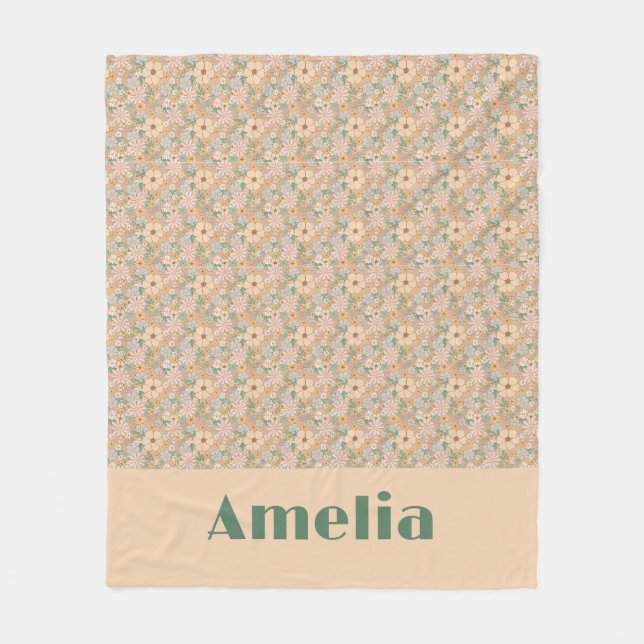 Pastell-Beige-Blumenmuster-Name Fleecedecke (Vorderseite)