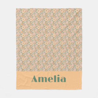 Pastell-Beige-Blumenmuster-Name Fleecedecke