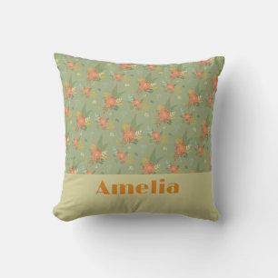 Pastell-Beige-Grün-Mint-Blumenmustername Kissen