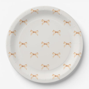 Pastell-Beige-Papierplatte mit goldenem Schleifenm Pappteller