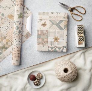 Pastell-Beige-Quilt Erdig Gingham Cottagecore Geschenkpapier