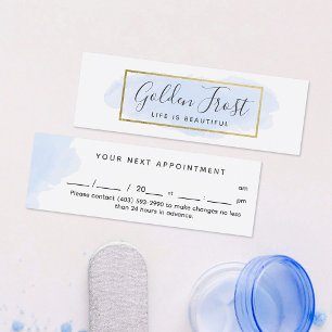 Pastell Blau & Gold Wasserfarbe Elegante Terminver Mini Visitenkarte