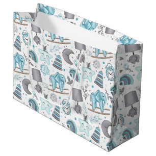 PASTELL BLAU GRAU WEIß BABYARTIKEL GROßE GESCHENKTÜTE