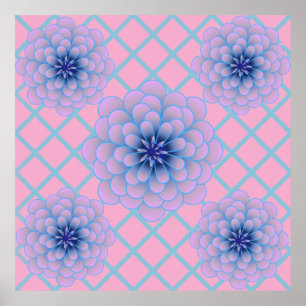Pastell Blau Lila Blumenmuster Ästhetik Nahtlos Poster