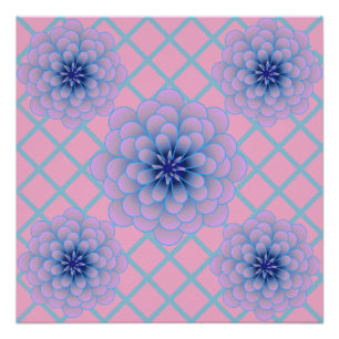Pastell Blau Lila Blumenmuster Ästhetik Nahtlos Poster
