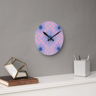 Pastell Blau Lila Blumenmuster Ästhetik Nahtlos Runde Wanduhr