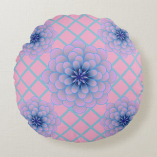 Pastell Blau Lila Blumenmuster Ästhetik Nahtlos Rundes Kissen