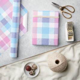 Pastell Blau Rosa Süß Gingham Weiß Karomuster Geschenkpapier