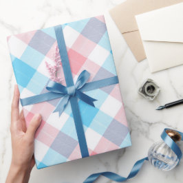 Pastell Blau Rosa Süß Gingham Weiß Karomuster Geschenkpapier