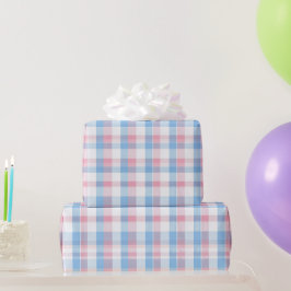 Pastell Blau Rosa Süß Gingham Weiß Karomuster Geschenkpapier